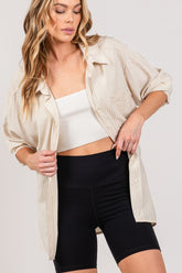 SAGE + FIG Classic Striped Long Sleeve Button-Up Shirt for Women